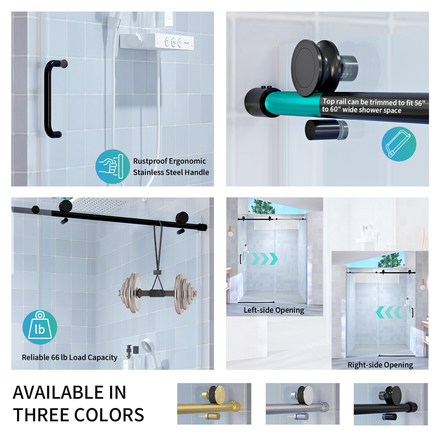56" - 60" W x 76" H Frameless Bathroom Single Sliding Shower Door D06-60
