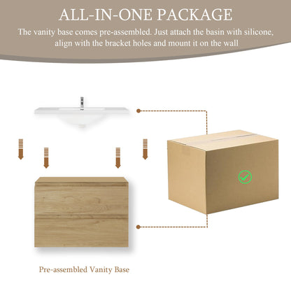 30" Angela - Floating Bathroom Vanity Natural Oak V11-30NO