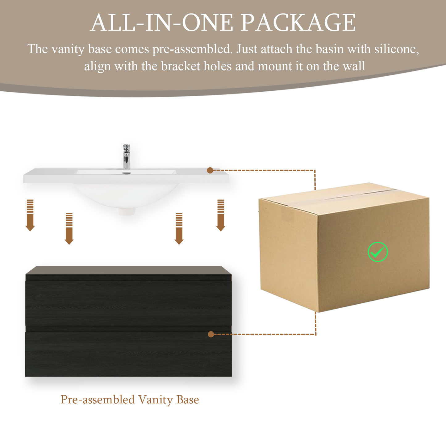 42" Angela - Floating Bathroom Vanity Espresso Wood V11-42EW