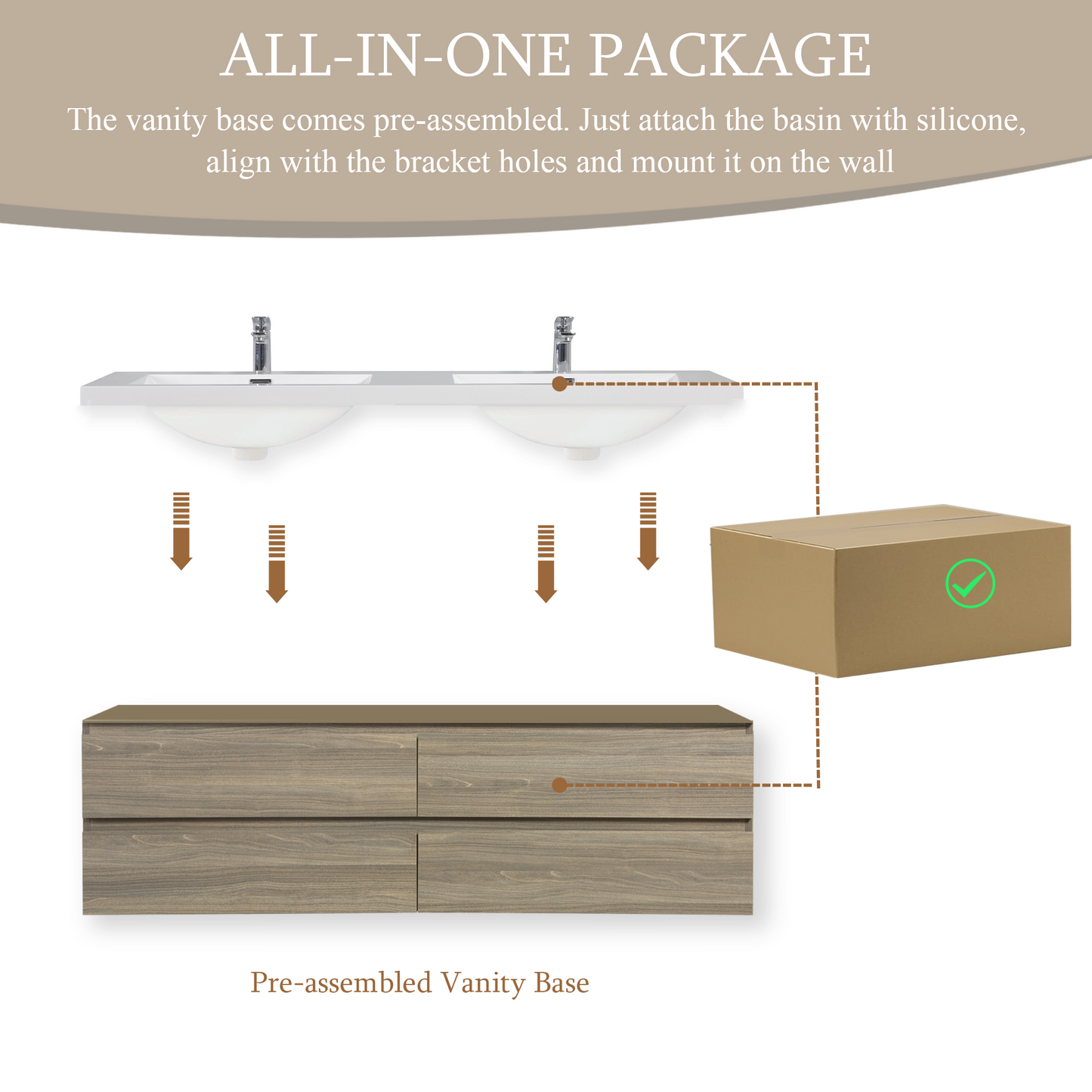 72" Angela - Floating Bathroom Vanity Double Sink Ash Grey V11-72AG