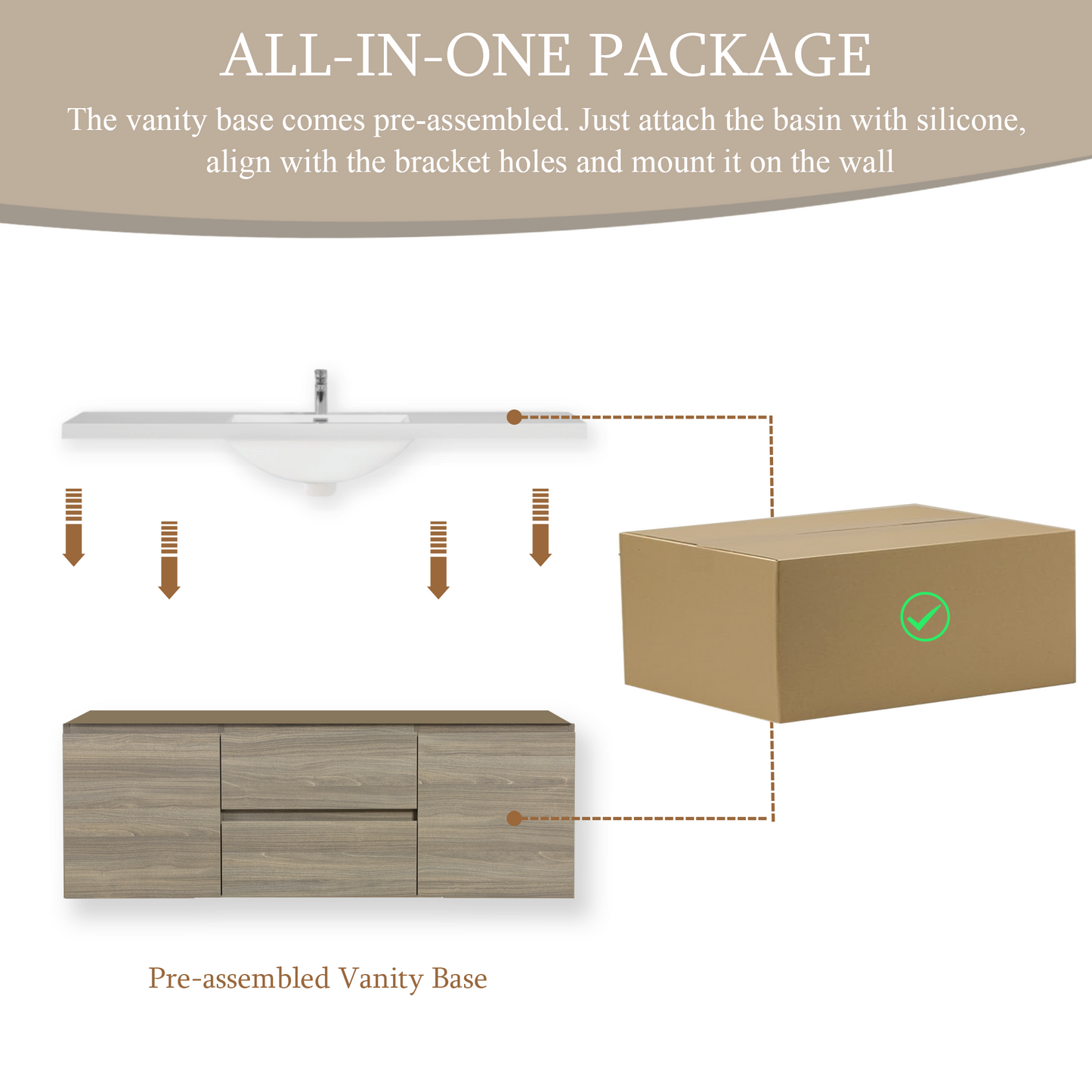 60" Angela - Floating Bathroom Vanity Single Sink Ash Grey V11-60SAG