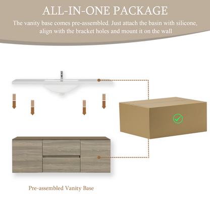 60" Angela - Floating Bathroom Vanity Single Sink Ash Grey V11-60SAG