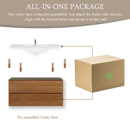 42" Angela - Floating Bathroom Vanity Honey Gold Walnut V11-42WN