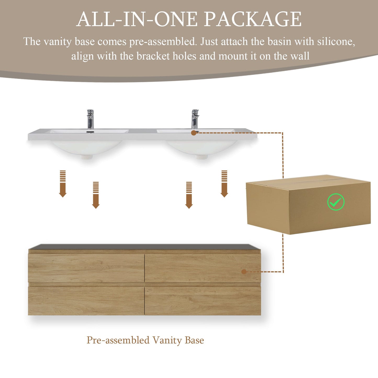 72" Angela - Floating Bathroom Vanity Double Sink Natural Oak V11-72NO