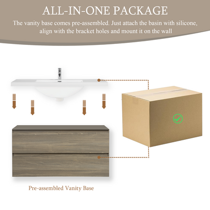 42" Angela - Floating Bathroom Vanity Ash Grey V11-42AG
