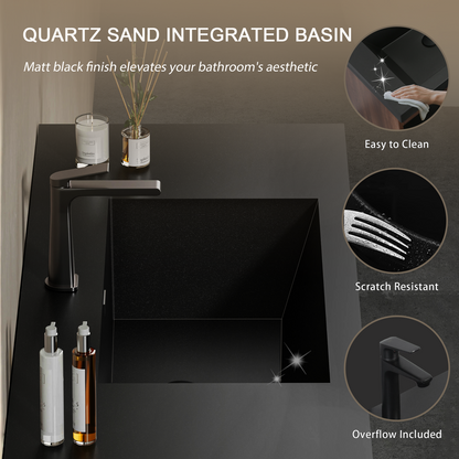 60" Liner - Floating Bathroom Vanity Integrated Double Basin, Smoked Walnut & lnk Black V16-60WAB