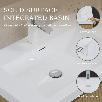 72" Liner - Floating Bathroom Vanity Integrated Double Sink Basin, Natural Oak V16-72NOW