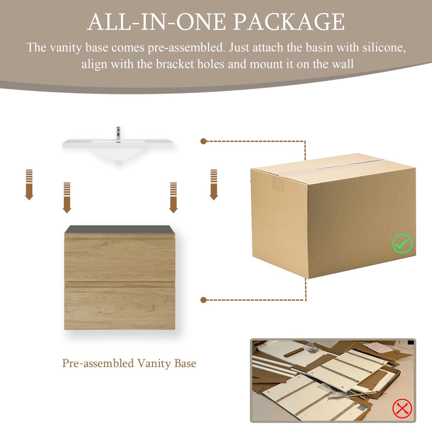 24" Angela - Floating Bathroom Vanity Natural Oak V11-24NO