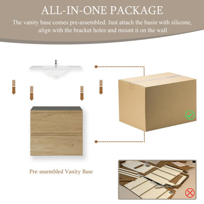24" Angela - Floating Bathroom Vanity Natural Oak V11-24NO