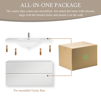 42" Angela - Floating Bathroom Vanity Glossy White V11-42GW