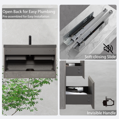 36" Edi - Modern Wall-mounted Bathroom Vanity V12-36GR