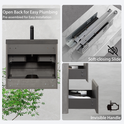 24" Edi - Modern Wall-mounted Bathroom Vanity V12-24GR