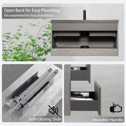 42" Edi - Modern Wall-mounted Bathroom Vanity V12-42GR