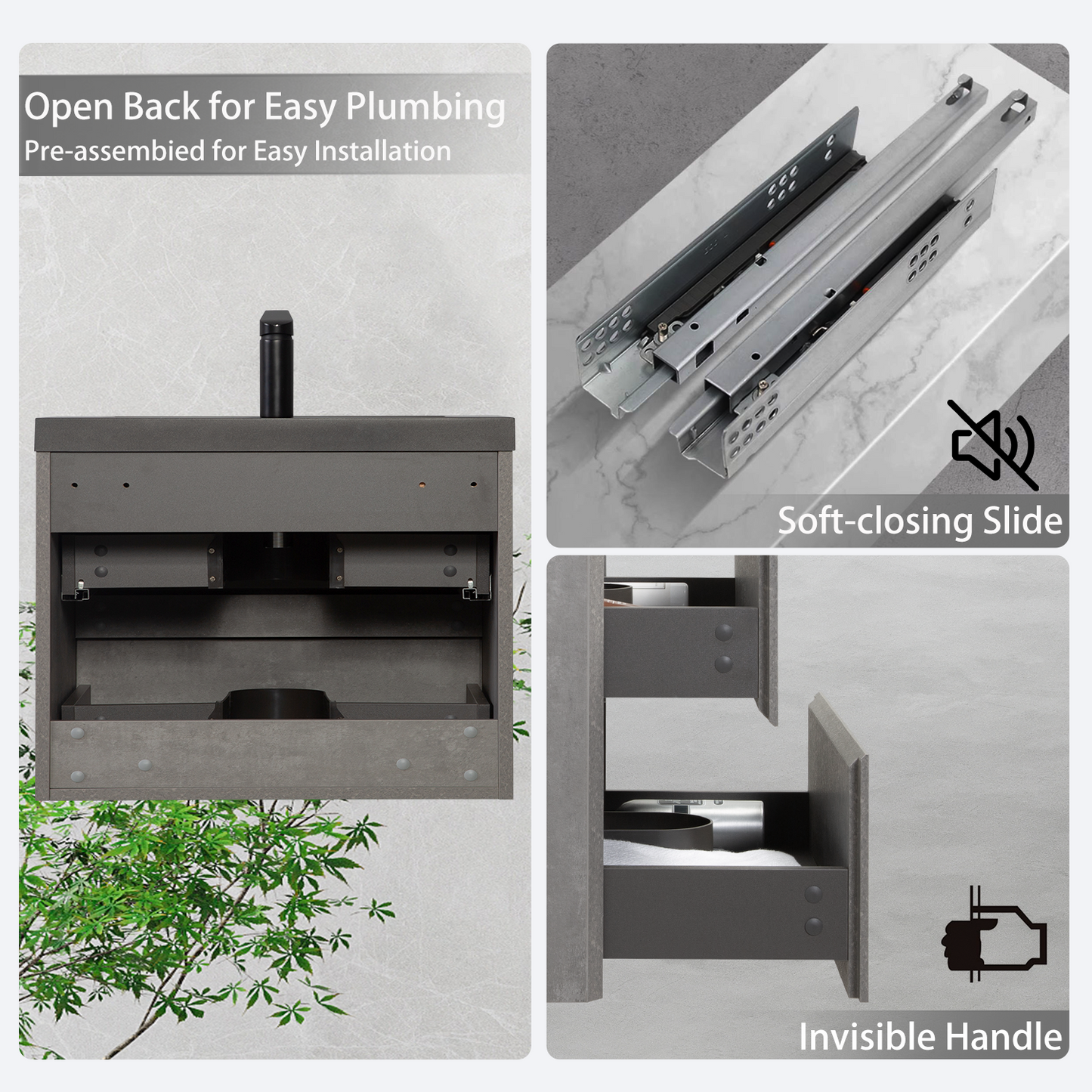 30" Edi - Modern Wall-mounted Bathroom Vanity V12-30GR