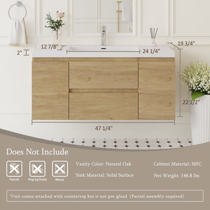 48" Angela - Floating Bathroom Vanity Natural Oak V11-48NO