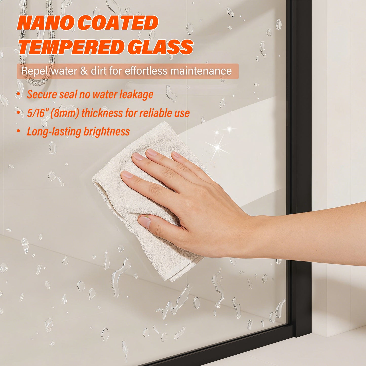 36" W × 76" H Framed Fixed Shower Screen 5/16" (8mm) Tempered Glass, Matte Black D07-36