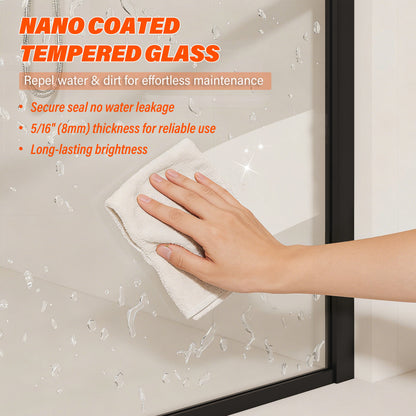 36" W × 76" H Framed Fixed Shower Screen 5/16" (8mm) Tempered Glass, Matte Black D07-36