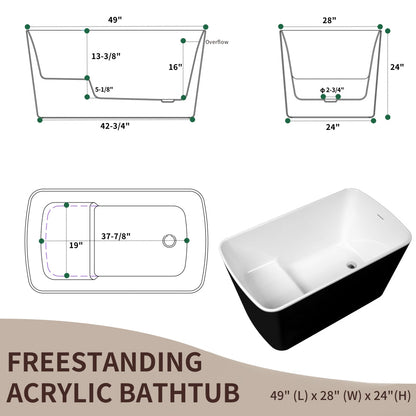 49" Acrylic Freestanding Japanese Sit-in Soaking Bathtub, Glossy Black AMA-49B
