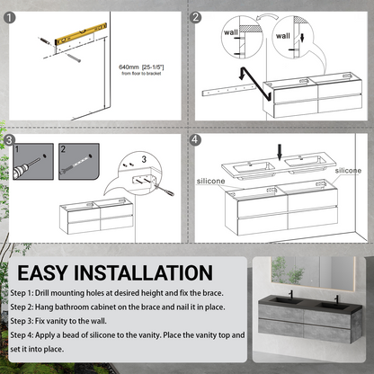 72" Edi - Modern Wall-mounted Bathroom Vanity V12-72GR