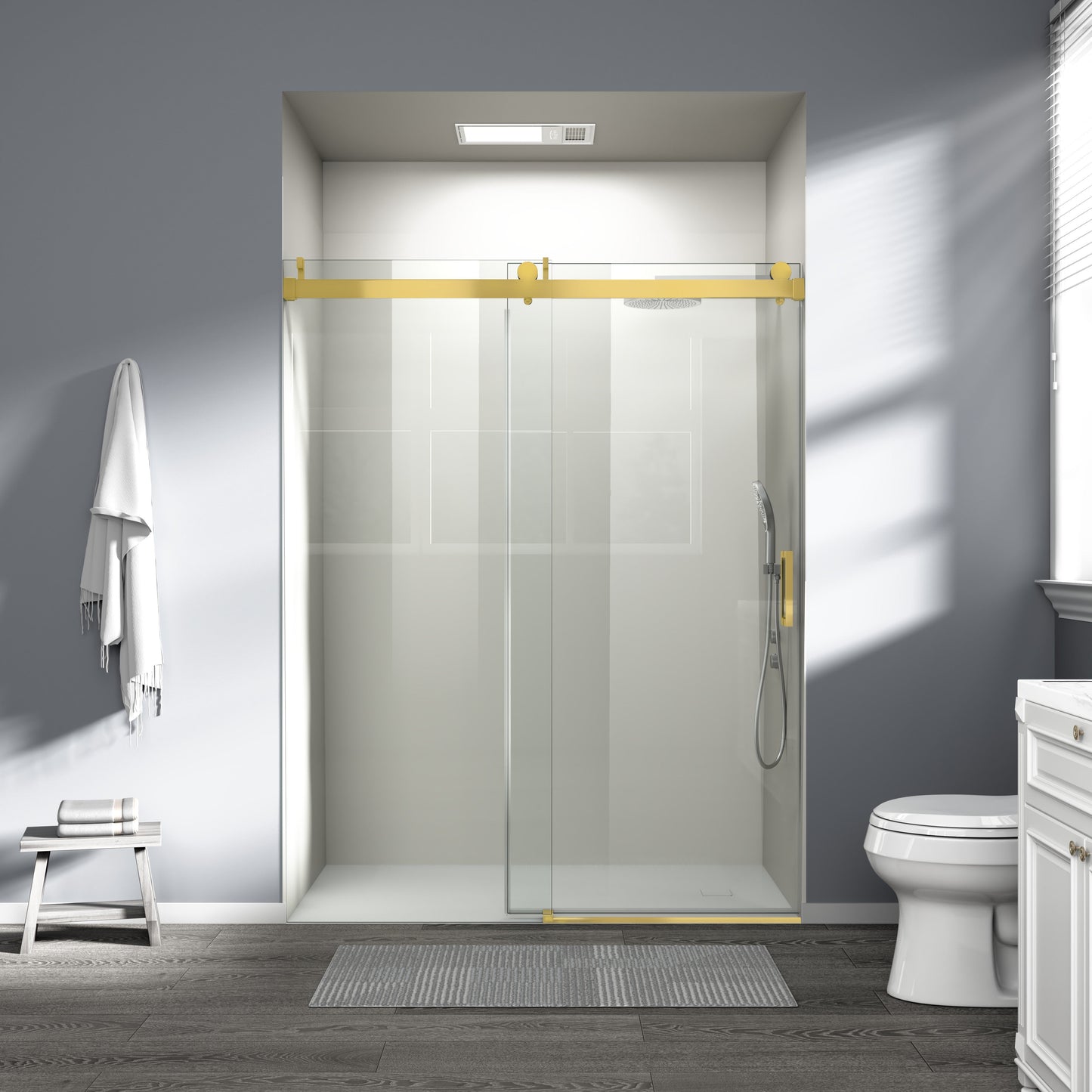 56" – 60" W x 76" H Frameless Soft-Close Single Sliding Shower Door, D01-60