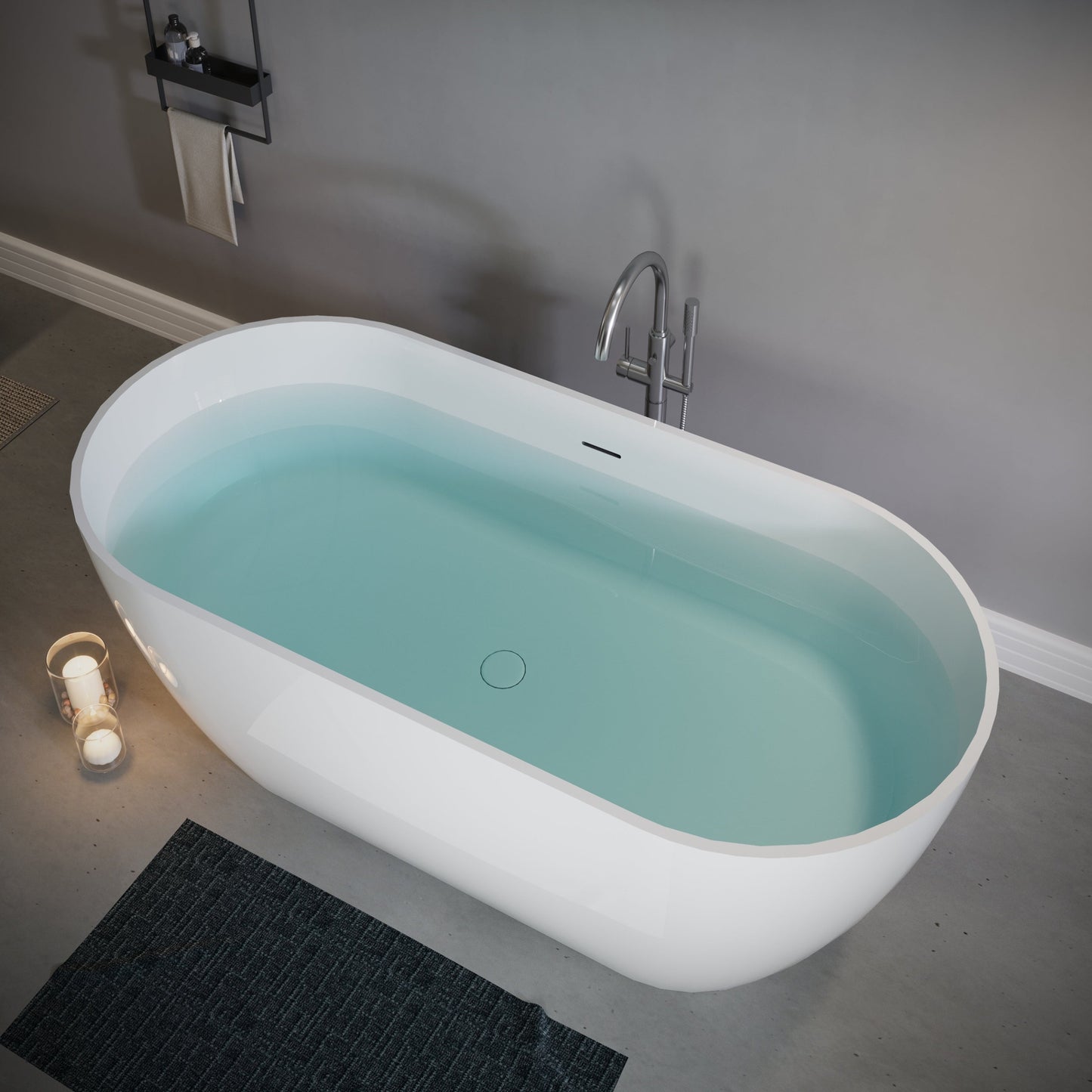59" Freestanding Stone Resin Deep Soaking Bathtub S03-59