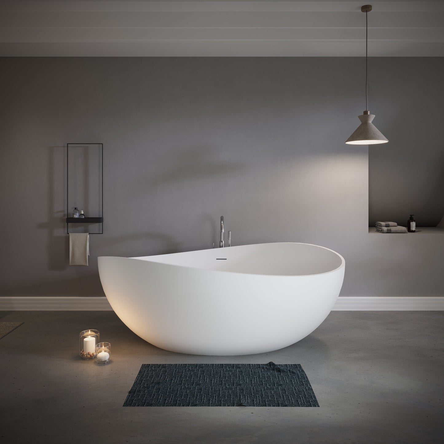 63" Freestanding Engineered Stone Resin Bathtub, Matte/Gloss White S05-63