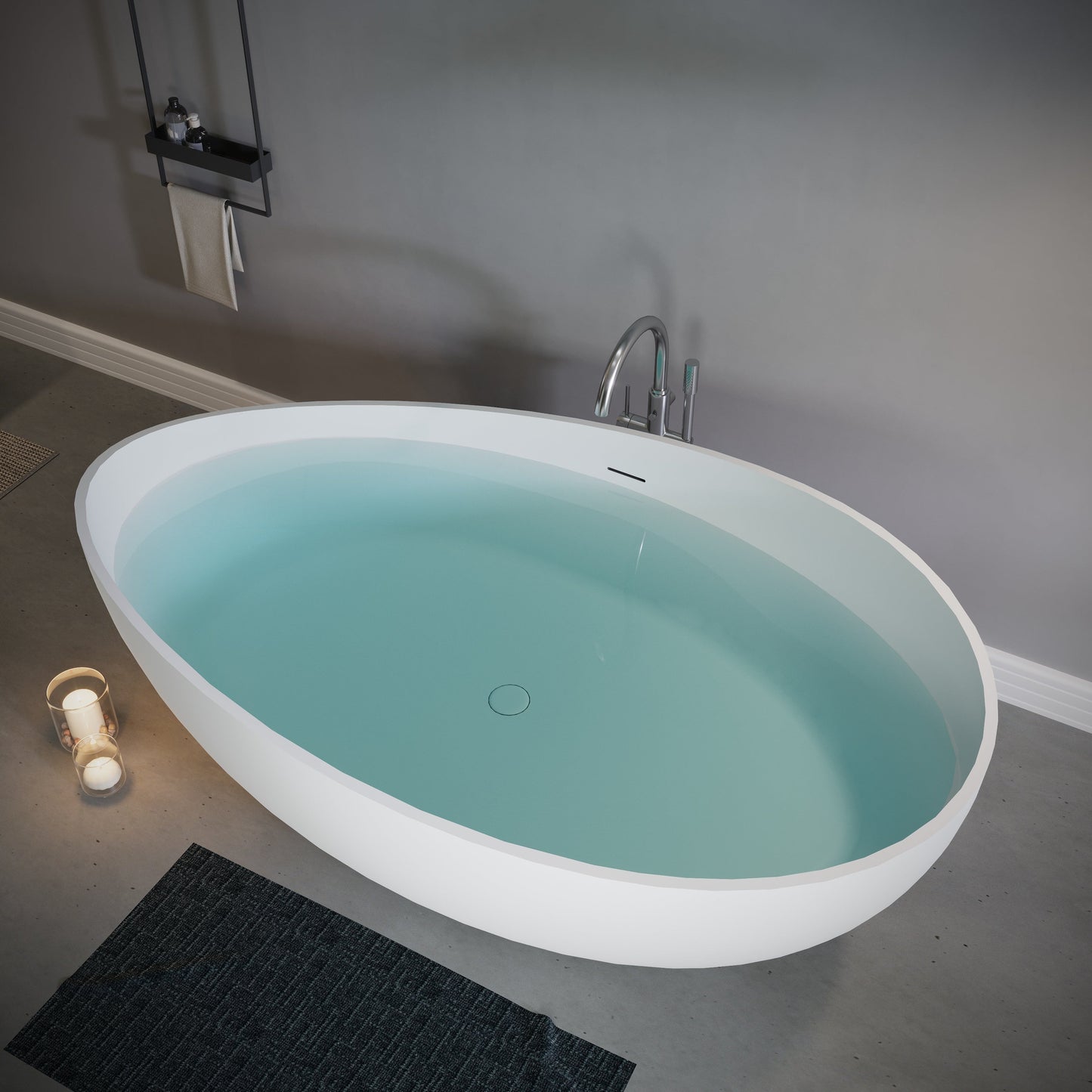 63" Freestanding Engineered Stone Resin Bathtub, Matte/Gloss White S05-63