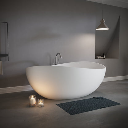 63" Freestanding Engineered Stone Resin Bathtub, Matte/Gloss White S05-63