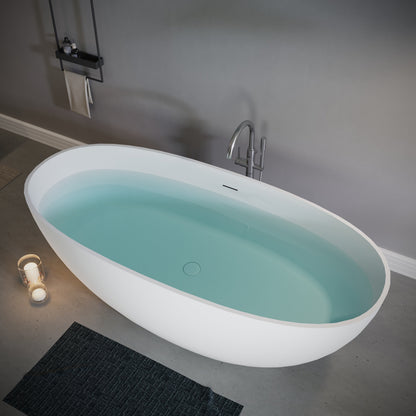 65" Elegant Oval Solid Surface Freestanding Soaking Bathtub, Matte/Gloss White S06-65