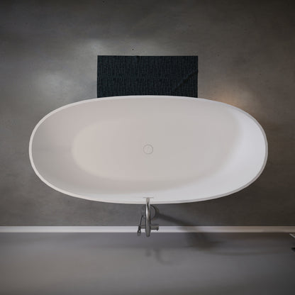 65" Elegant Oval Solid Surface Freestanding Soaking Bathtub, Matte/Gloss White S06-65