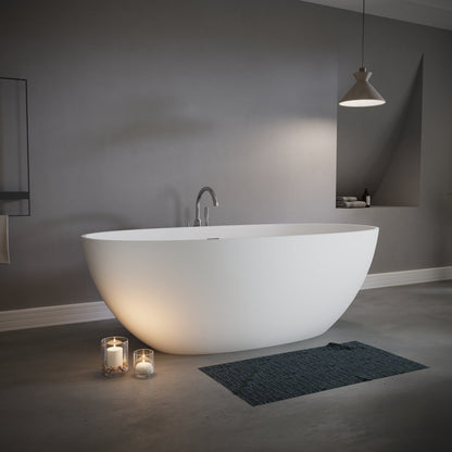 65" Elegant Oval Solid Surface Freestanding Soaking Bathtub, Matte/Gloss White S06-65