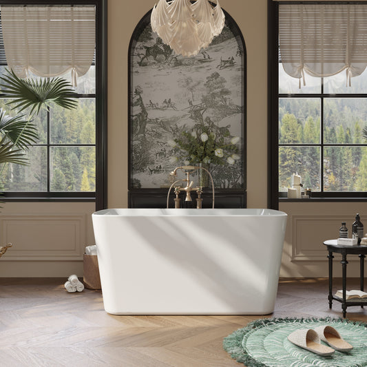 49" Acrylic Freestanding Japanese Sit-in Soaking Bathtub, Glossy White AMA-49