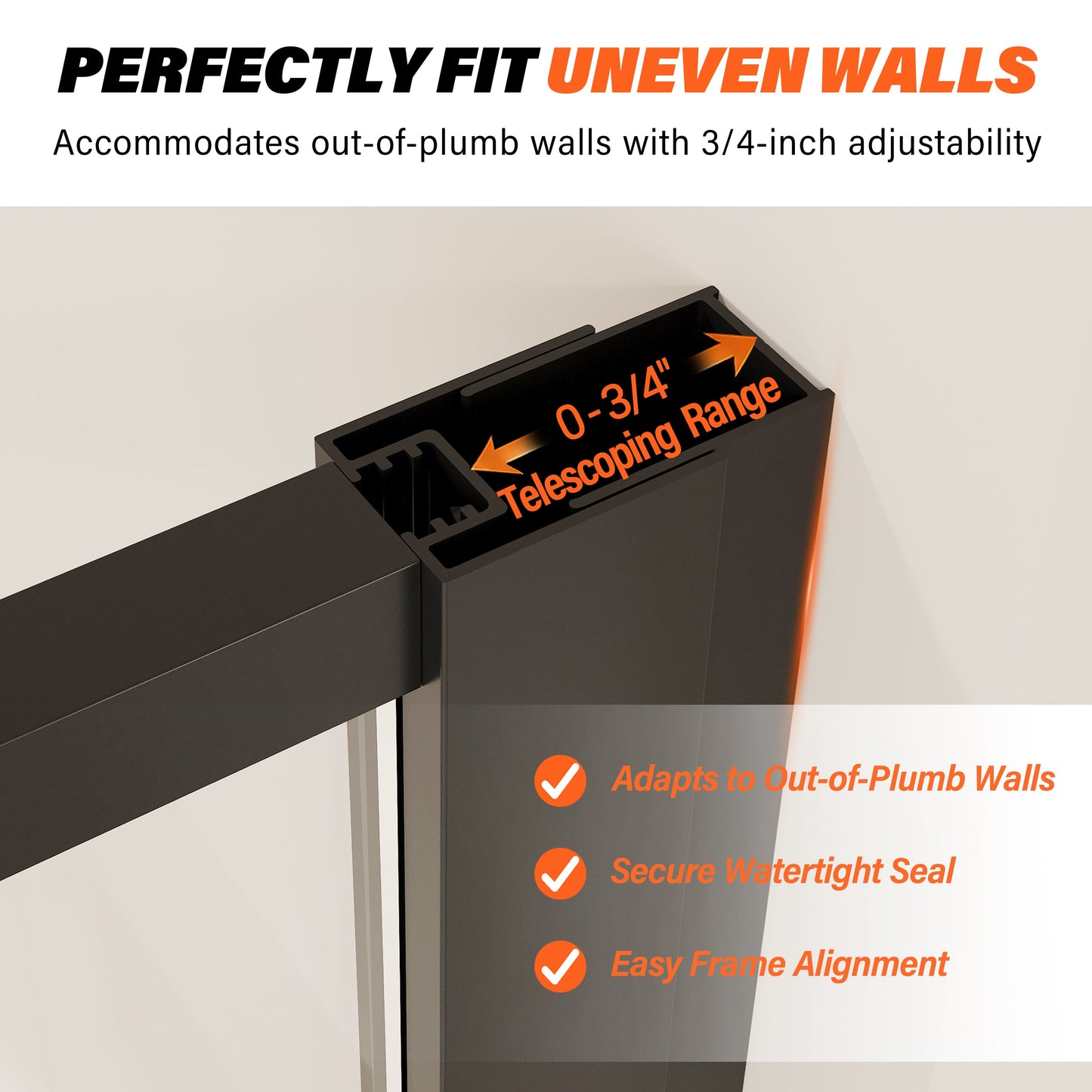 36" W × 76" H Framed Fixed Shower Screen 5/16" (8mm) Tempered Glass, Matte Black D07-36