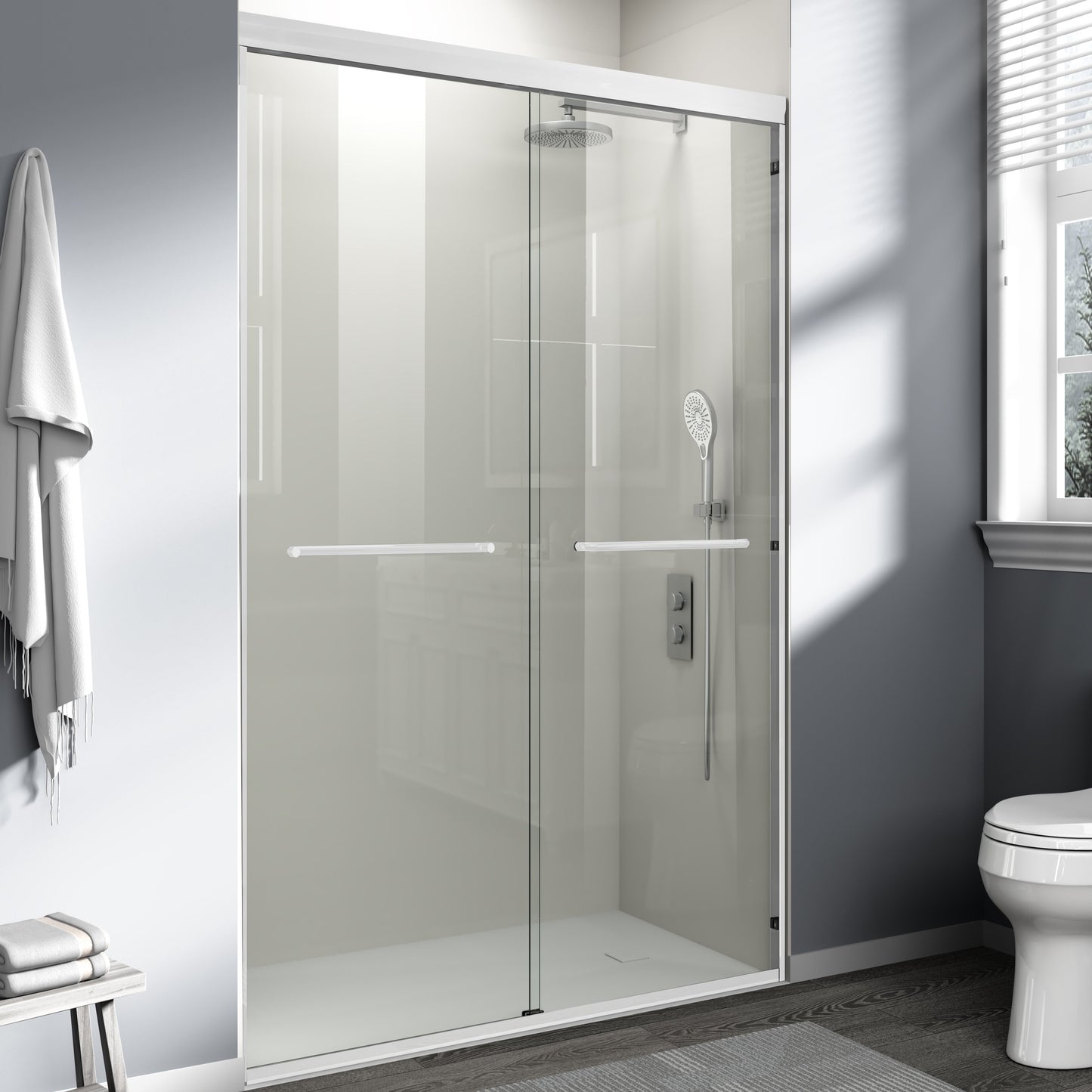 44" - 48" W x 72" H Semi-Frameless Double Sliding Shower Door, D03-48