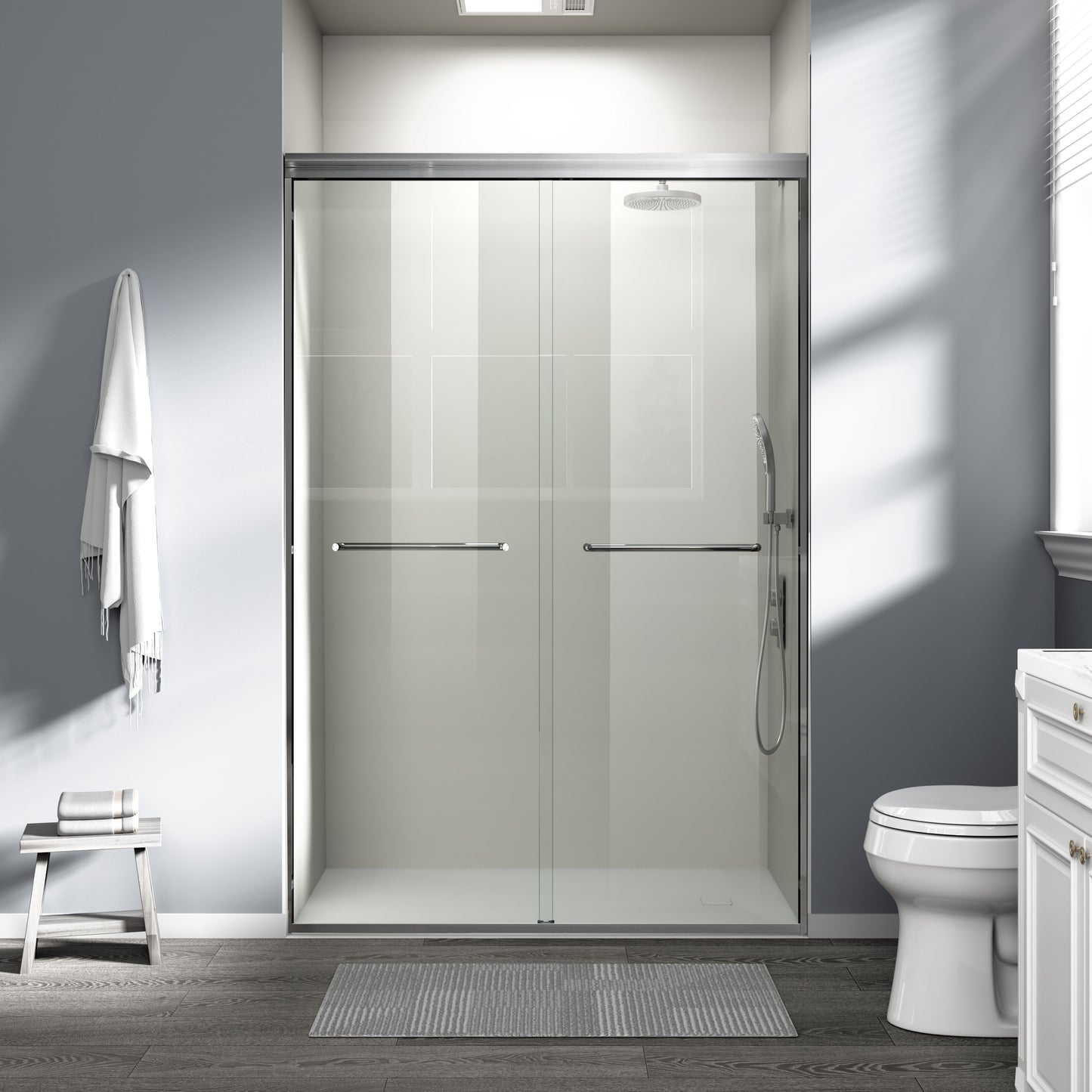 44" - 48" W x 72" H Semi-Frameless Double Sliding Shower Door, D03-48