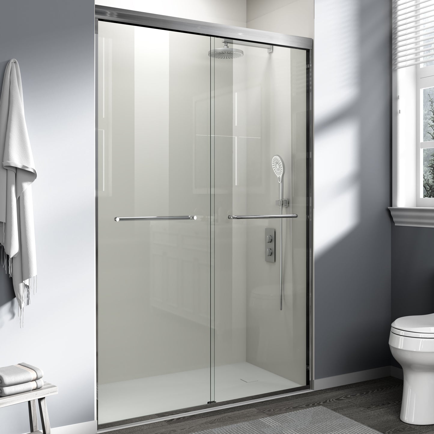 44" - 48" W x 72" H Semi-Frameless Double Sliding Shower Door, D03-48