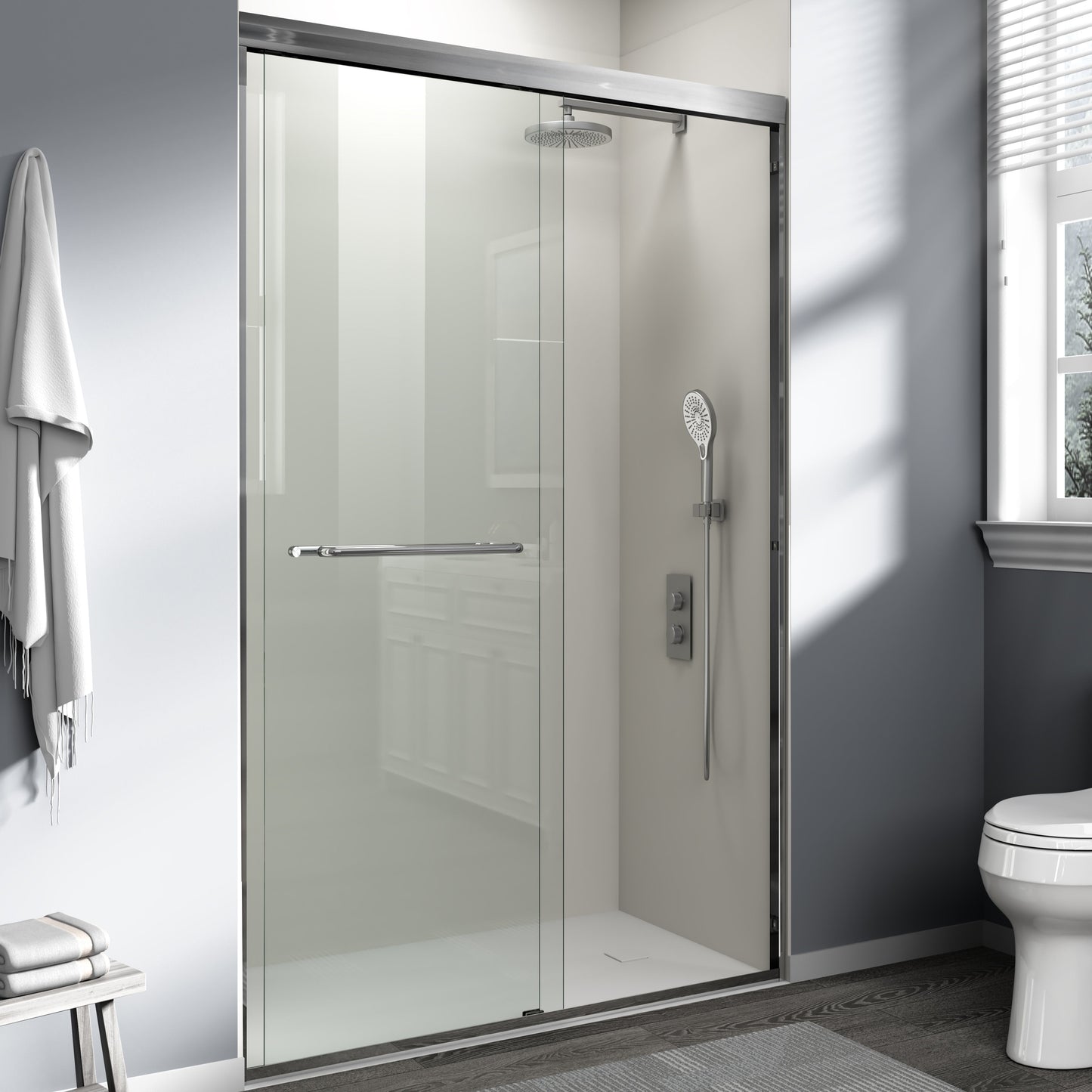 44" - 48" W x 72" H Semi-Frameless Double Sliding Shower Door, D03-48