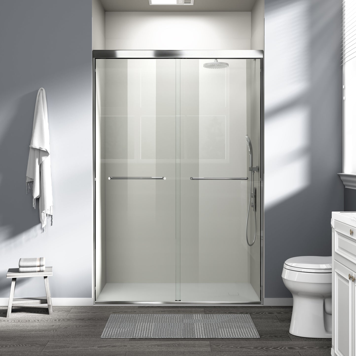 44" - 48" W x 72" H Semi-Frameless Double Sliding Shower Door, D03-48