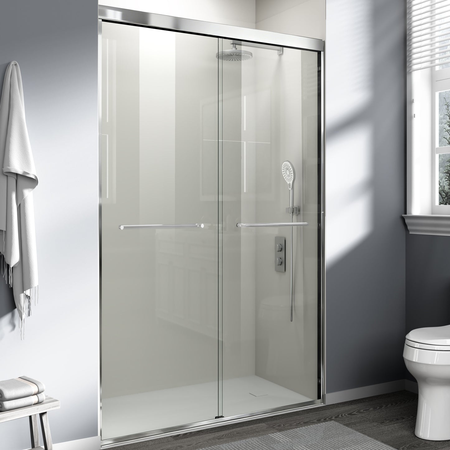 44" - 48" W x 72" H Semi-Frameless Double Sliding Shower Door, D03-48